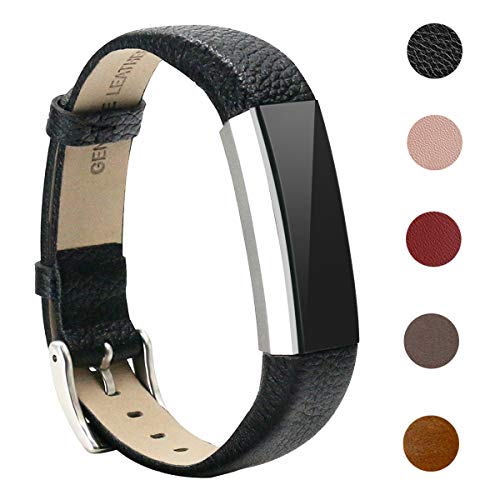 Book Cover Bands Compatible for Fitbit Alta and Fitbit Alta HR, Bear Village Genuine Leather Band for Fitbit Alta HR, Adjustable Replacement Sport Wrist Bands for Fitbit Alta Fitness Tracker - Black