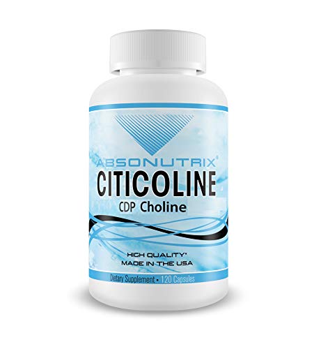 Book Cover Absonutrix Citicoline CDP Choline 530mg, Nootropic Supplement, GMP Certified, Third-Party Tested, Easy to Swallow, 120 Vegetarian caps, Improves Cognitive Skills, Supports Memory, Non-GMO, Made in USA