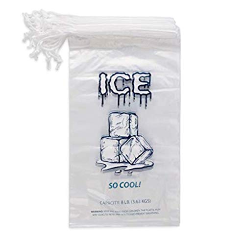 Book Cover Party Bargains Plastic Ice Bags with Drawstring | 8 Lb. Durable & Heavy-Duty Ice-Bag Storage | 11 x 19 Inch | 50 Count