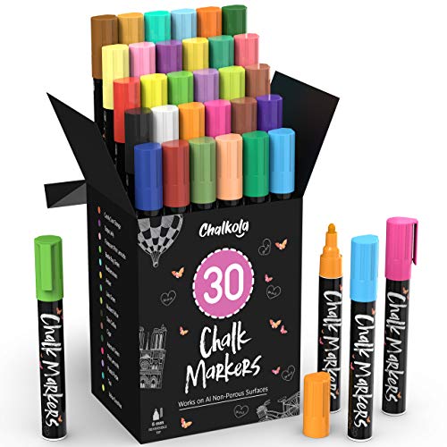 Book Cover Liquid Chalk Pens (30 Pack 6mm) Pastel + Neon Chalk Markers - Erasable Dry Erase Pen for Blackboards, Chalkboard, Window, Glass - 6mm Reversible Bullet & Chisel Tip