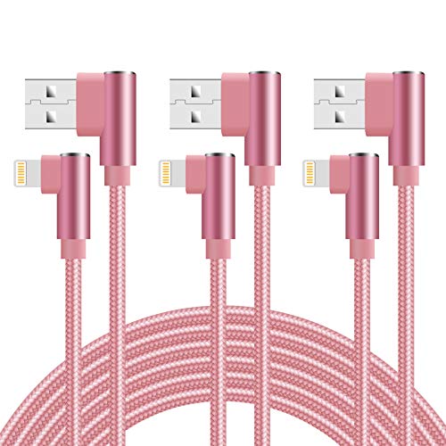 Book Cover iPhone Charger 10ft 90 Degree Lightning Cable 3 Pack iPhone Charging Cable Right Angle Nylon Braided Fast Charger Cord Compatible with iPhone 14/13/12/11/Xs/XR X/8/7 (Rose Gold)