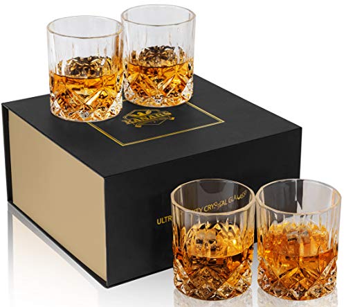 Book Cover KANARS Double Old Fashioned Whiskey Glasses With Luxury Gift Box - Rocks Barware For Scotch, Bourbon, Liquor and Cocktail Drinks - Set of 4