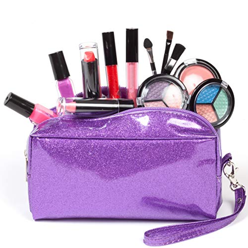 Book Cover SmartEmily Washable Kids Makeup Set for Girls and Teens with Glitter Cosmetics Bag (Lilac Purple)