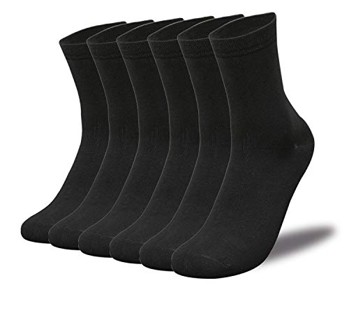 Book Cover FGZ Mid Calf Socks for Men Cotton Pure Black Lightweight Soft Thin Comfy for Formal Casual Occasions 6 Pairs Gift Box Pack