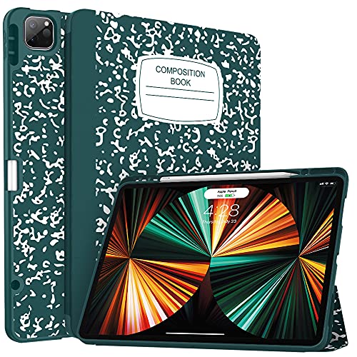 Book Cover Soke New iPad Pro 12.9 Case 2021 with Pencil Holder - [Full Body Protection + 2nd Gen Apple Pencil Charging + Auto Wake/Sleep], Soft TPU Back Cover for 2021 iPad Pro 12.9 inch(Book Teal)