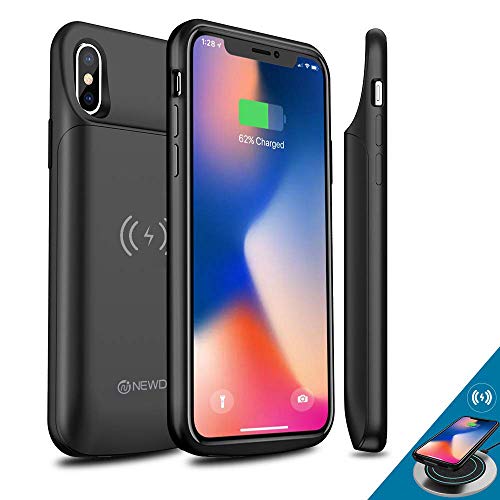 Book Cover NEWDERY Upgraded iPhone X Xs Battery Case Qi Wireless Charging Compatible, 6000mAh Slim Extended Rechargeable External Charger Case Compatible iPhone X Xs (5.8 Inches Black)