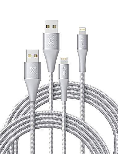 Book Cover iPhone Charger 6ft 2 Pack, Xcentz MFi Certified Lightning Cable Nylon Braided High-Speed Data Sync Cord with Metal Connector for iPhone 11/11 Pro/Pro max/X/XS/XR/XS Max, iPad Mini/Air, Silver