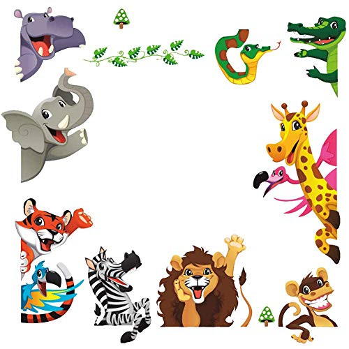 Book Cover DEKOSH Kids Peel & Stick Animal Wall Stickers | Fantasy Jungle Theme Baby Nursery Wall Decals for Playroom | Decorative Kids Wall Decals Contain Colorful Giraffe, Lion & Tiger Stickers