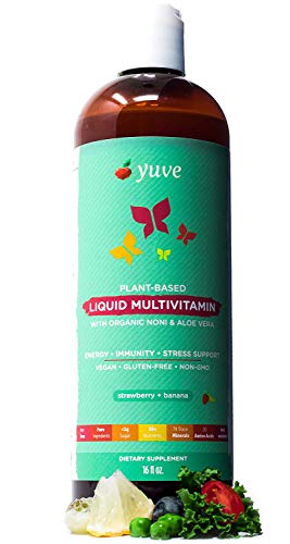 Book Cover Yuve Vegan Liquid Daily Multivitamin for Women - Vitamins A B C D3 E, Zinc, Biotin, Opti MSM, Minerals & Amino Acids Complex (BCAA) - Natural, Non-GMO, Paleo, Sugar Free - Strawberry & Banana - 16oz