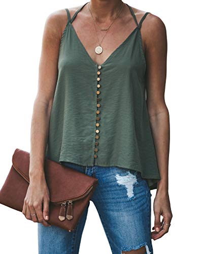 Book Cover GAMISOTE Women's Sexy V Neck Camis Tops Halter Buttons Spaghetti Strap Backless Swing Tank Shirts