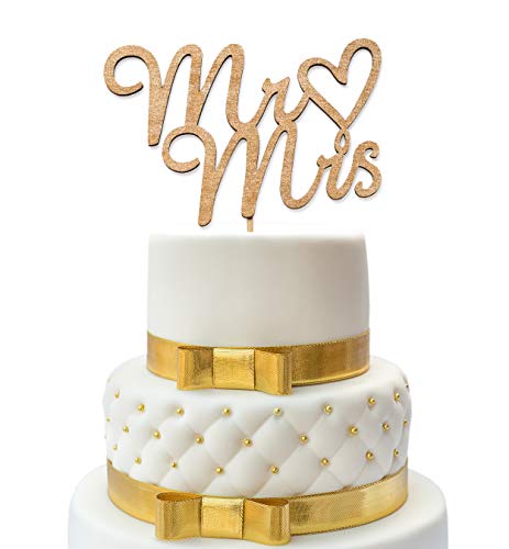 Book Cover Mr and Mrs Cake Topper - Wedding Cake Toppers - Wedding Cake Topper - Confetti Wedding - Cake Topper Wedding Gold - Wedding Decorations - Wood Topper - Cake Toppers - Wedding Crafts