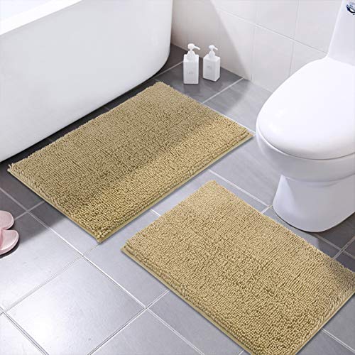 Book Cover MAYSHINE Chenille Bathroom Rugs Extra Soft and Absorbent Shaggy Bath Mats Machine Wash/Dry, Perfect Plush Carpet Mat for Kitchen Tub, Shower, and Doormats (2 Pack - 20x32 inches, Light Gray)