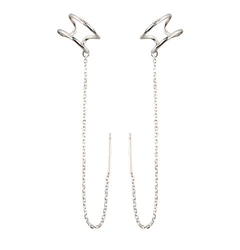 Book Cover Threader Tassel Earrings 925 Sterling Silver Cuff Chain Earrings for Women Cartilage Earrings
