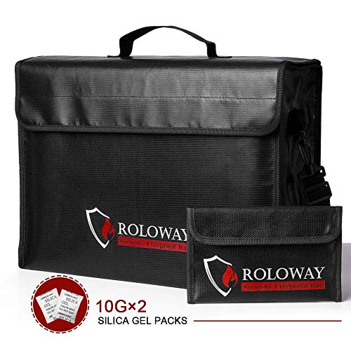 Book Cover ROLOWAY Large (17 x 12 x 5.8 inches) Fireproof Bag, XL Fireproof Document Bags with Bonus Bag, Fireproof Safe and Water Resistant Bag for Money, Legal Documents, Files, Valuables
