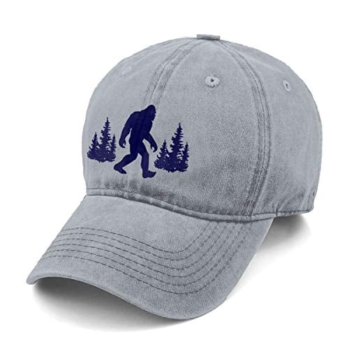 Book Cover Unisex UFO Bigfoot Denim Hat Adjustable Washed Dyed Cotton Dad Baseball Caps (One Size, Gray - Bigfoot Sasquatch)
