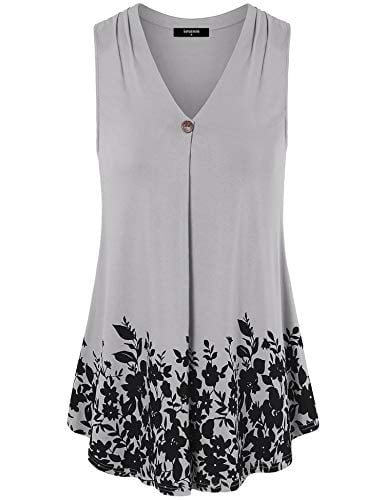 Book Cover Lotusmile Women Sleeveless Floral Print Tops Casual V Neck A Line Pleated Tunic Shirts