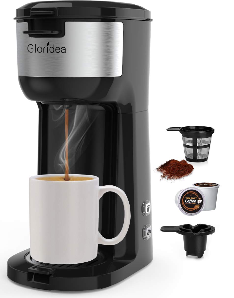 Book Cover Single Serve K Cup Coffee Maker for K-Cup Pods and Ground Coffee, Compact Design Thermal Drip Instant Coffee Machine Brewer, 2 in 1 Strength Control and Self Cleaning Function by Gloridea