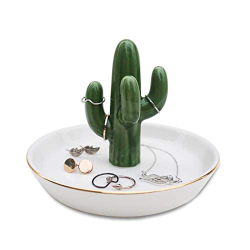 Book Cover mono living Cactus Ring Holder Cute Jewelry Tray Dish Teen Girl Tiny Plant Cool Thing Trendy Stuff Decoration Boho Dorm Decor Aesthetic Room Catchall Organizer Desk Ceramic Bedroom Women Kid Her Gift
