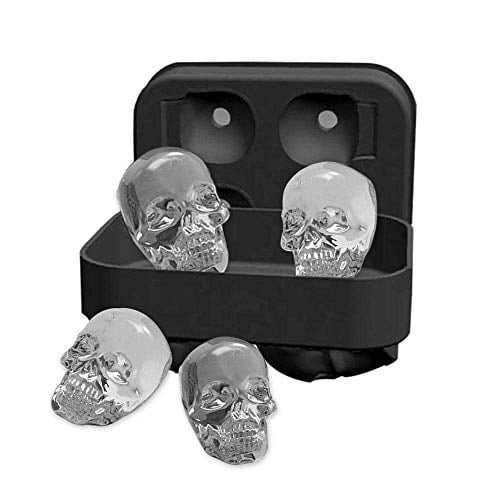 Book Cover Skull Ice Cube Mold Silicone Tray, BPA Free Silicone Ice Cube Maker, Makes 4 3D Skulls, Leak Free, Perfect Fun Skull Gift, Perfect for Whiskey Cocktails Holiday BBQ Party Celebration