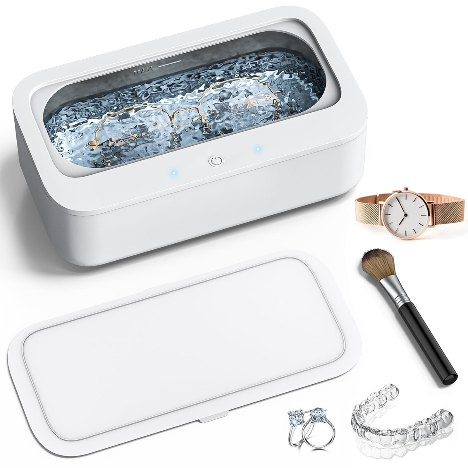Book Cover Ultrasonic Jewelry Cleaner Dental Pod-Deep Cleaning Machine 45Khz Ultrasonic Cleaner, Cleaning Stainless Steel 304 High Capacity 350ML Tank, Silver Cleaner for Ring, Earing, Glasses, Watches, Coins Upgraded Pro 350mL