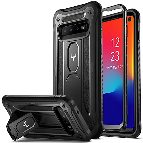 Book Cover YOUMAKER Designed for Samsung Galaxy S10 case,Military Grade Full Body Protective Shockproof Rugged case for Samsung s10 Phone Built-in Kickstand,Without Screen Protector (Black, 6.1 inch)