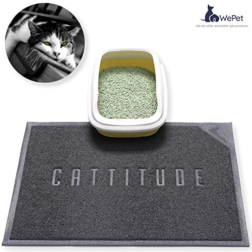 Book Cover WePet Cat Litter Mat, Kitty Litter Trapping Mat, Large Size, Premium Durable Soft PVC Rug, No Phthalate Pad, Urine Water Resistant, Easy Clean, Scatter Control, Litter Box Carpet, 30 x 20 Inch Grey