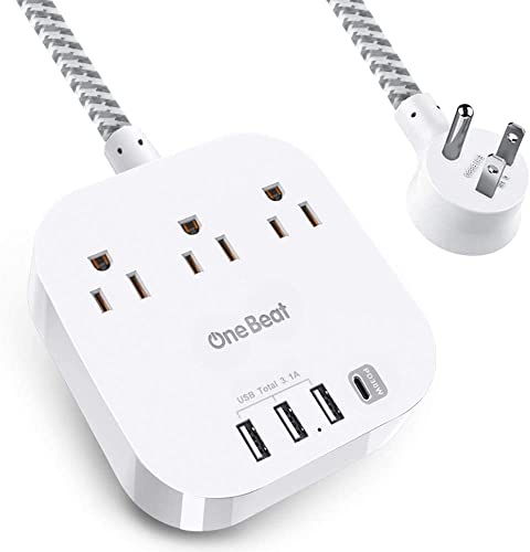 Book Cover USB C Power Strip, 45W Power Delivery Charger with 3 Outlets & 4 USB Ports(1 USB C 30W, 3 USB A 15W), 5 ft Braided Extension Cord, Flat Plug for MacBook Pro, iPad Pro, iPhone