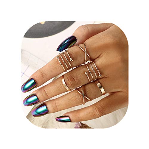 Book Cover POYDORA Vintage Gold Bohemian Stack Rings V Rhinestone Joint Rings Knuckle Nail Ring Set for Women Girls (6 Pcs)