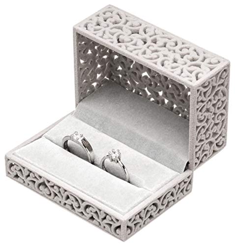Book Cover Hollow Velvet Ring Box Velvet Jewelry Box for Rings Couple Double Ring Bearer Box Engagement Gift (Gray)