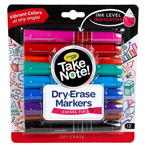 Book Cover Crayola Low Odor Dry Erase Markers, Chisel Tip, Assorted Colors, Back to School Supplies, 12Count