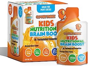 Book Cover Kids Nutritional Brain Supplement with Immune Boosters - Healthy Brain Function, Vision & Heart Health - Omega Fish Oil DHA EPA, VIT C, Turmeric - Boost Child Memory & Focus - Liquid Squeeze Pouch