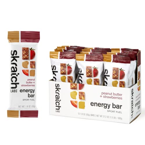 Book Cover SKRATCH LABS Energy Bar | Peanut Butter + Strawberries (12 pack) | Plant Based Healthy Snack | Low Sugar - 5g Protein | non-gmo, gluten free, soy free, vegan, kosher