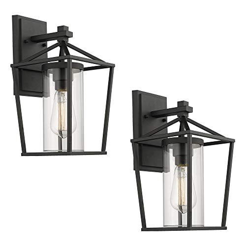 Book Cover Emliviar Outdoor Porch Lights 2 Pack Wall Mount Light Fixtures, Black Finish with Clear Glass, 20065B1-2PK