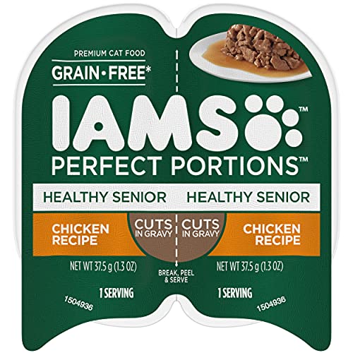 Book Cover IAMS PERFECT PORTIONS Healthy Senior Grain Free* Wet Cat Food Cuts in Gravy, Chicken Recipe, (24) 2.6 oz. Easy Peel Twin-Pack Trays