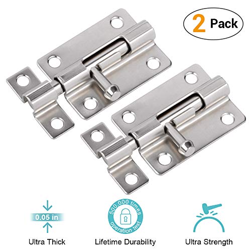 Book Cover Door Security Slide Latch Lock, 3 inch Barrel Bolt with Solid Heavy Duty Steel to Keep You Safe and Private, Brushed Nickle Finish Door Latch Sliding Lock with 12 Screws (Silver-2 Pack)