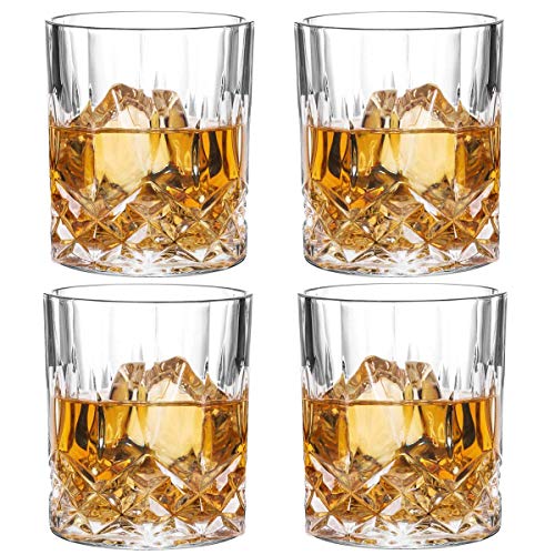 Book Cover GLASKEY Whiskey Glass Set of 4-7.5 oz Lead Free Crystal Old Fashioned Glass, Cocktail Cool Rocks Glass Tumbler for Bourbon, Irish Whisky, Brandy and More, Scotch Glasses