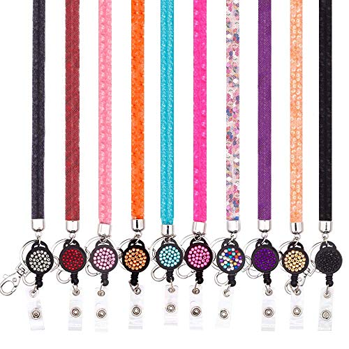 Book Cover Ascrafter ID Card Lanyard Strap, Bling Crystal ID Card Holder with Bling Badge Holder, Pack of 10