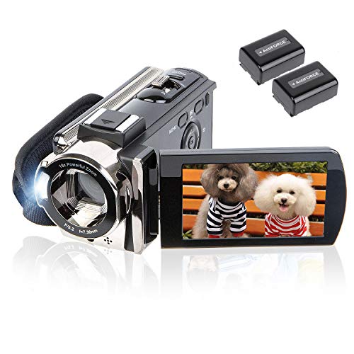 Book Cover Video Camera Camcorder Digital YouTube Vlogging Camera Recorder kicteck Full HD 1080P 15fps 24MP 3.0 Inch 270 Degree Rotation LCD 16X Digital Zoom Camcorder with 2 Batteries(604S)