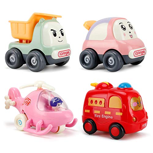 Book Cover NASHRIO Push Forward and Wind Up Cars Toys for Baby and Toddlers, 4 Pack Kids Early Educational Vehicles - Boys and Girls Birthday Party Favors Gift (Random Colors)