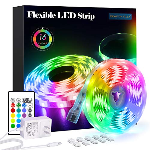 Book Cover PANGTON VILLA Led Strip Lights 16.4 ft RGB 5050 Color Kit with 24 Key Remote Control and Power Supply Mood Lamp for Room Bedroom Home Kitchen Indoor Decorations