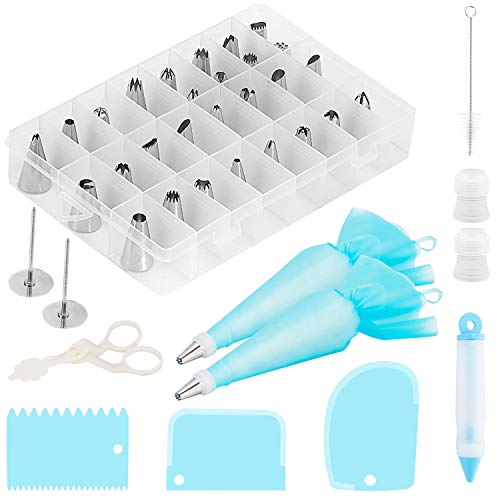 Book Cover Cake Decorating Kit Supplies Baking Set Cupcake Cookie Decoration Tool 42 Pieces Piping Tips Pastry Bag Icing Smoother Coupler Flower Nails Lifter Decorating Pen