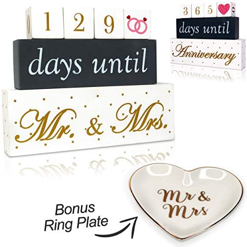 Book Cover Happy Occasion's Wooden Blocks Wedding Countdown Calendar with Ring Plate. Perfect for Engagement Gifts or Wedding Gifts for the Couple