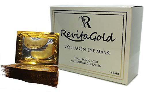 Book Cover Under Eye Patches Premium Collagen Eye Mask for Puffy Eyes Made with Hyaluronic Acid, Vitamins C & E, and Gold Particles for Under Eye Bags Treatment by RevitaGold