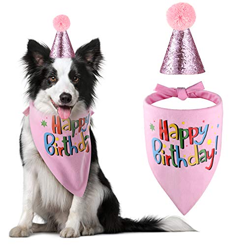 Book Cover Blaoicni Dog Birthday Bandana Hat Scarf Party Supplies (Pink-Girl)