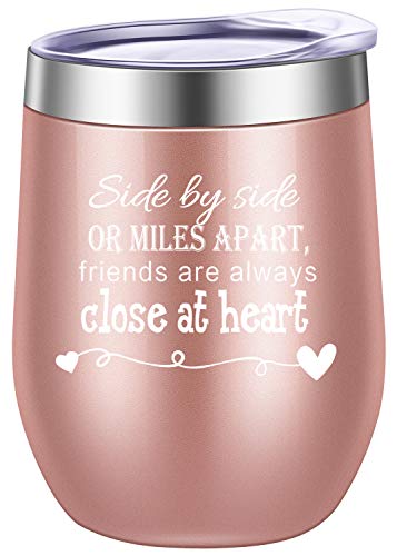 Book Cover Side By Side or Miles Apart,Friends Are Always Close at Heart Wine Tumbler,Mug,Birthday Day Best Friends,Long Distance Friendship Gifts