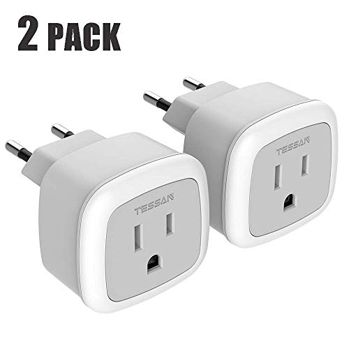 Book Cover European Travel Plug Adapter, TESSAN International US to The Most Europe Outlet Adapter, Lightweight, Compact Size, Wall adaptor for EU Type C Country Such as Spain, Italy, Iceland(2 Pack)