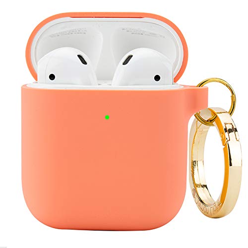 Book Cover DamonLight Premium Silicone Airpods Case with Carabiner [Front LED Visible][with no Hinge] Full Protective Cover Skin Compatible with Apple Airpods 1&2(Pink)