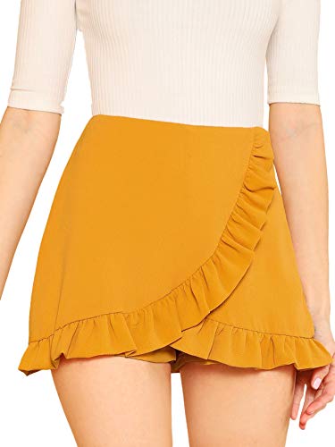Book Cover SheIn Women's Mid Waist Ruffle Wrap Skorts Asymmetrical Plain Skirt Shorts