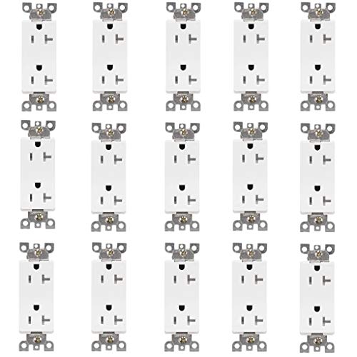 Book Cover [15 Pack]20 Amp Decorator Electrical Duplex Receptacle Outlet,Child Safe Tamper-Resistant,NEMA 5-20R 125V Wall Socket,Straight Blade,Residential&Commercial Grade,UL listed,White