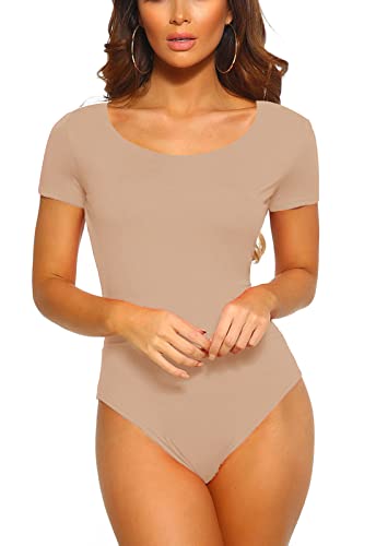 Book Cover ANCAPELION Women’s Off Shoulder Short Sleeve Bodysuit Sexy Stretchy Bodycon Top